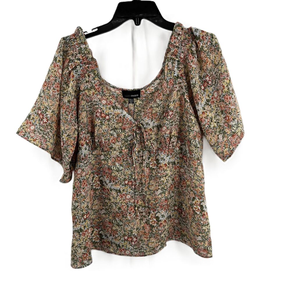 Lucy Paris Cream Pink Floral Sheer Tie Front Blouse Womens‎ X Small New